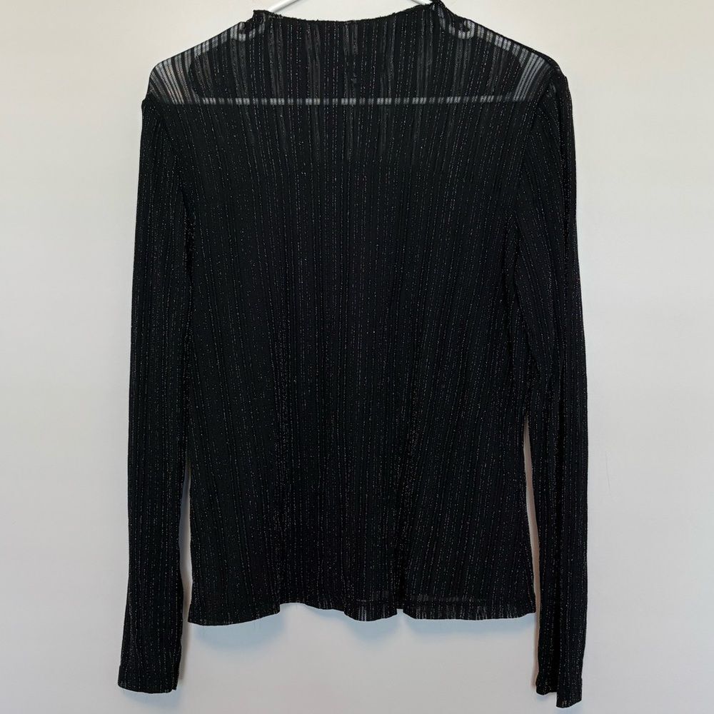 Sheer Turtleneck Womens Size L Black Silver Metallic Partially Lined Lightweight